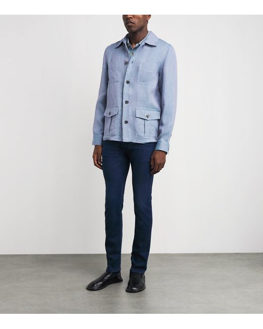 Jacob Cohen Blue Linen Overshirt for men