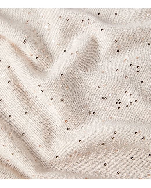 Brunello Cucinelli Natural Cashmere-Silk Embellished Scarf