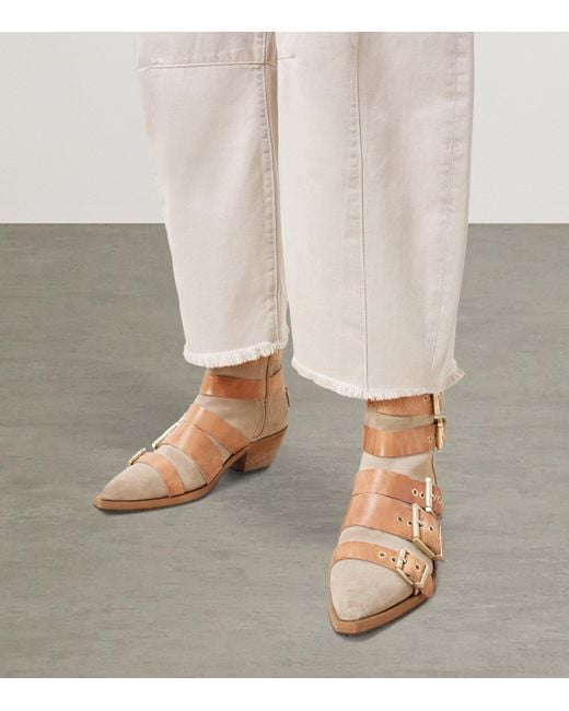 AllSaints Natural Suede Buckle-Detail Jane Boots