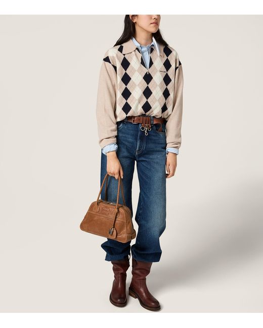 Miu Miu Brown Large Nappa Leather Vivant Top-Handle Bag