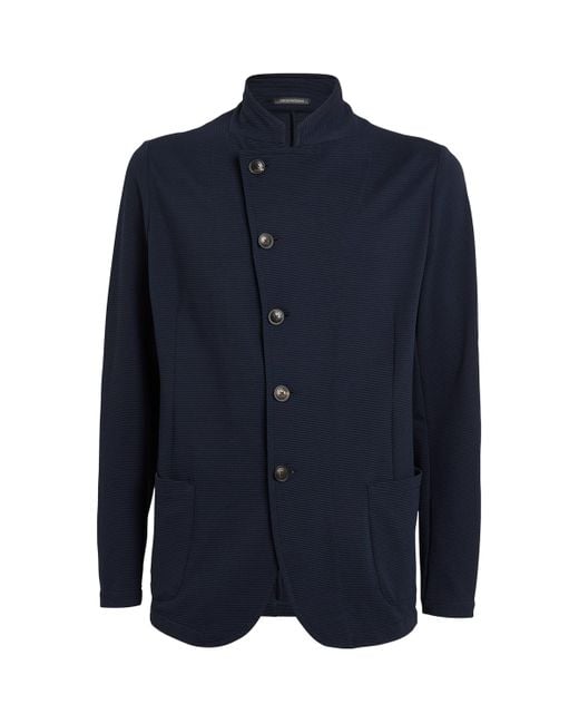 Emporio Armani Blue Nehru-Collar Blazer for men