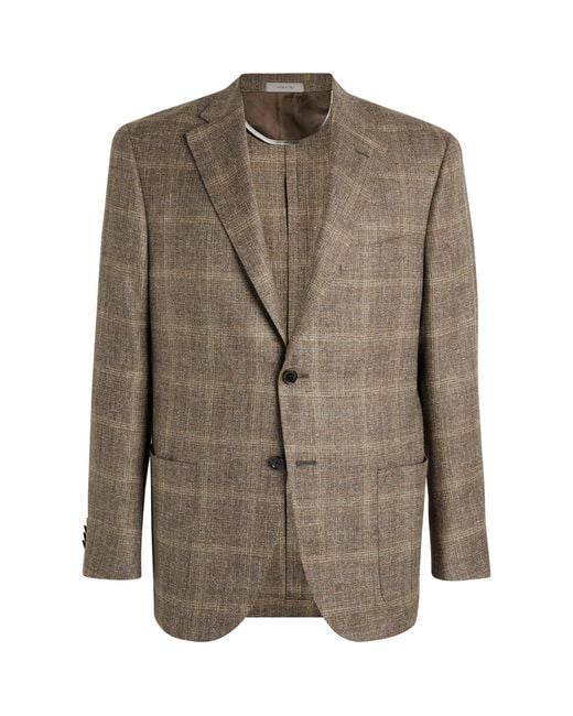 Corneliani Brown Wool-silk Blend Check Suit Jacket for men
