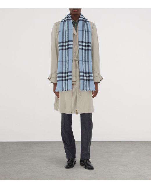 Burberry Blue Wool Wide Check Scarf