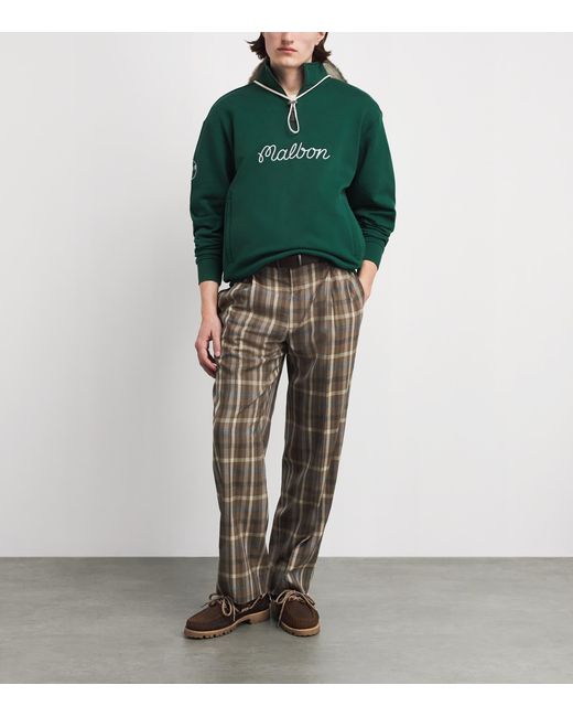 Malbon Green Cotton Collegiate Quarter-Zip Sweatshirt for men