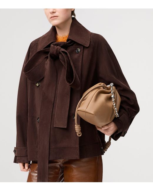 Loewe Brown Suede Bow-Detail Jacket