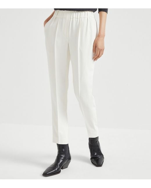 Brunello Cucinelli White Crepe Cady Slim Trousers