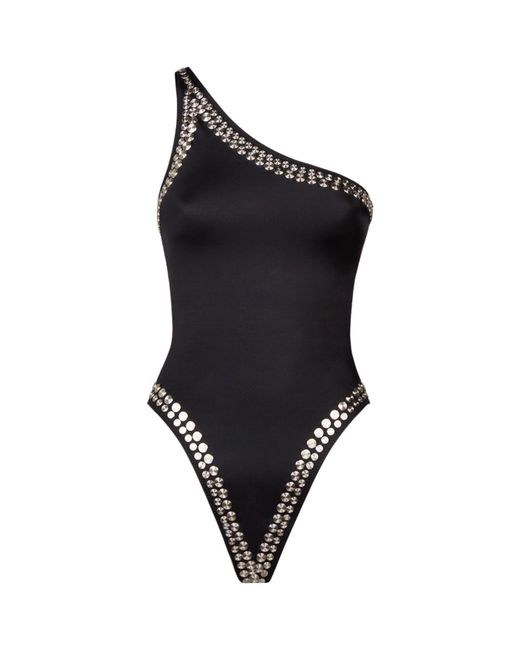Lyst - Norma Kamali Studded One Shoulder Swimsuit in Black