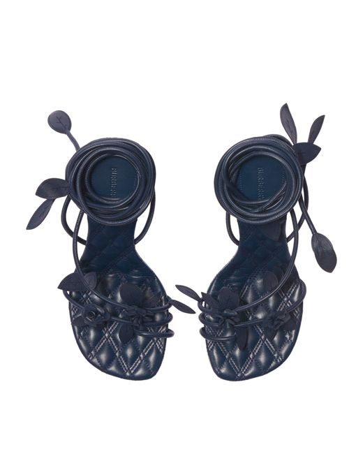 Burberry Blue Leather Floral-detail Heeled Sandals 100