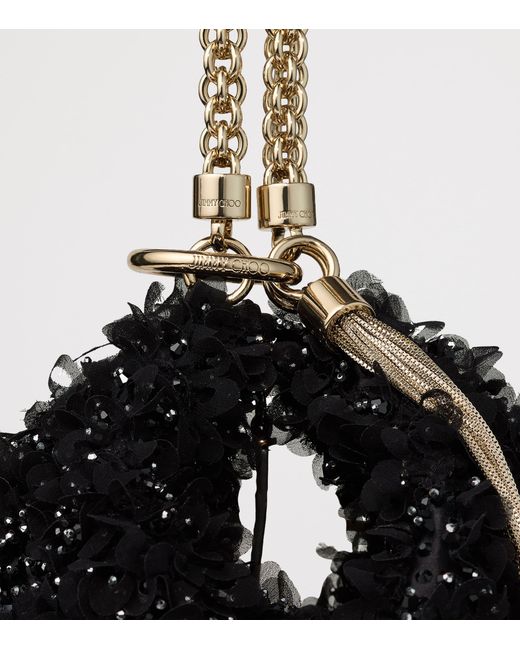 Jimmy Choo Black Callie Petal-Embroidered Satin Clutch Bag