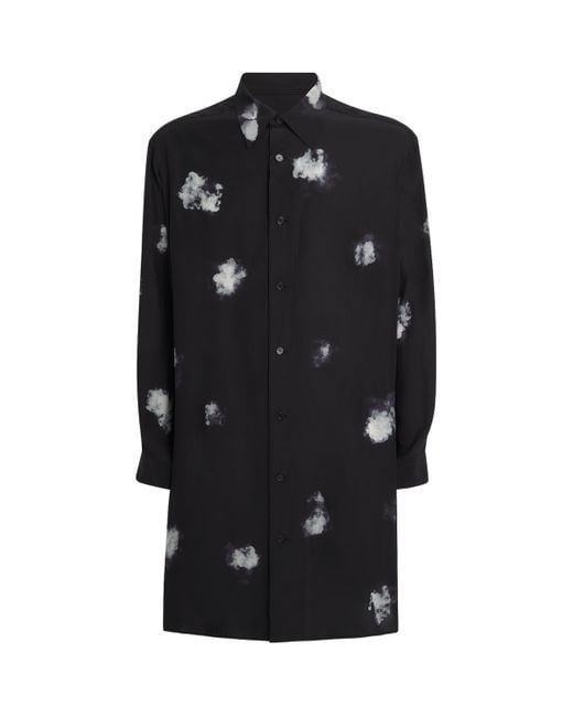 Yohji Yamamoto Black Silk Rear-Split Graphic Print Shirt for men