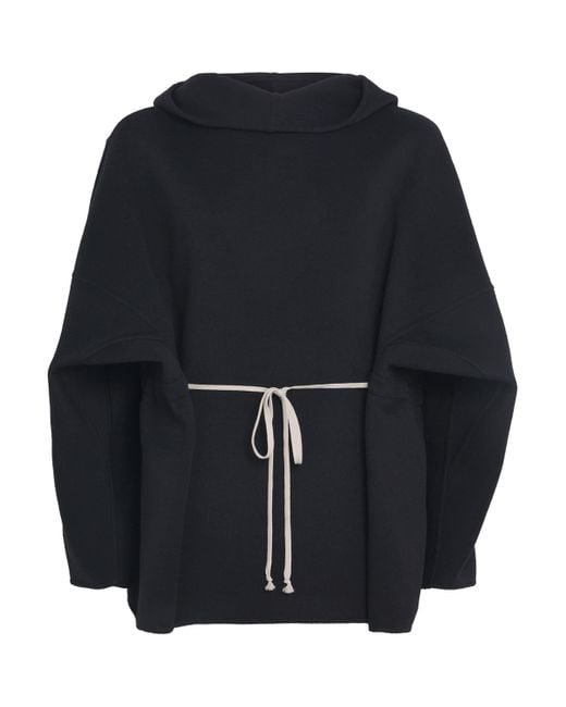 Rick Owens Black Cashmere Double-Faced Tunic Hoodie for men
