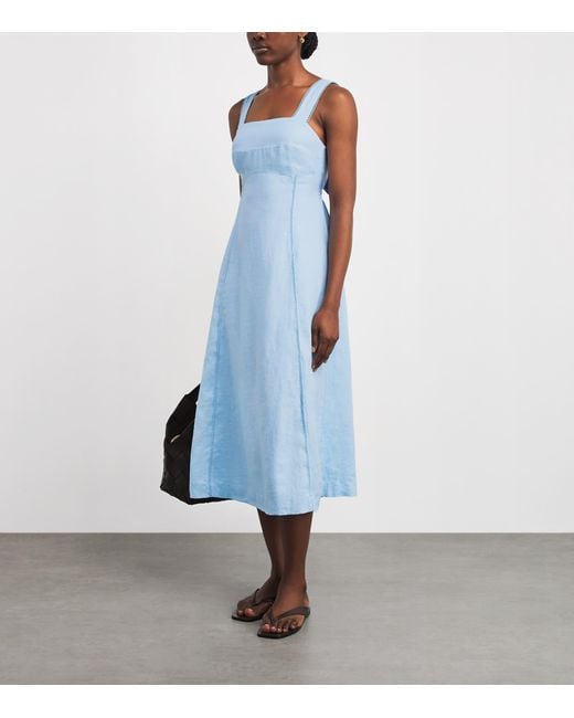 Heidi Klein Blue Linen Tie-Back Ponza Midi Dress