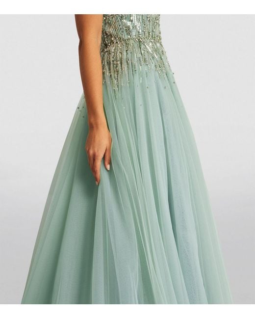Jenny Packham Green Exclusive Embellished Sleeveless Gown