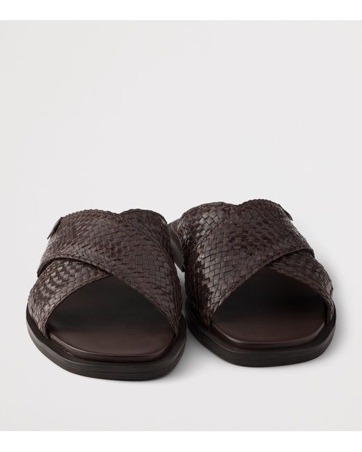 Prada Brown Leather Woven Crisscross Sandals for men