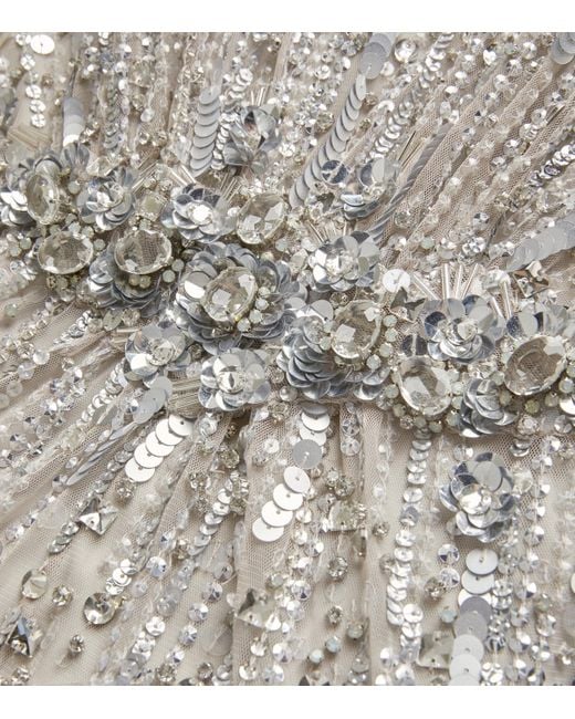 Jenny Packham White Crystal-Sequin Embellished Gown