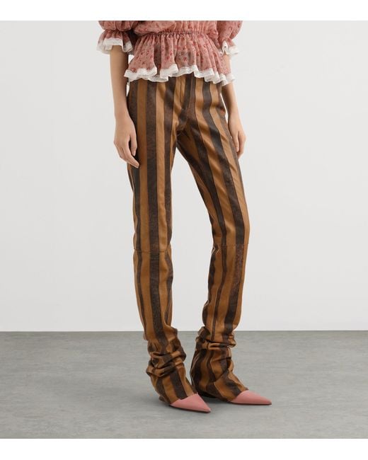 Dolce & Gabbana Brown Leather Striped Slim Trousers