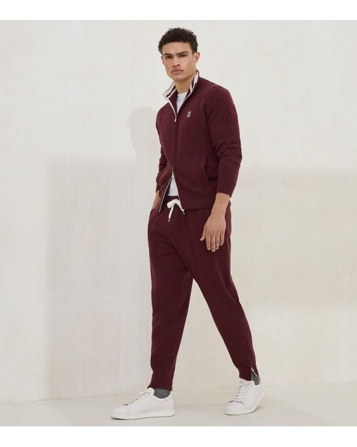 Brunello Cucinelli Red Cashmere Zip-Up Cardigan for men
