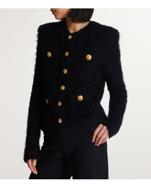 Balmain Blue Tweed Buttoned Jacket
