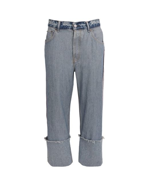 Acne Gray Rhinestone-Detail Mid-Rise Straight Jeans