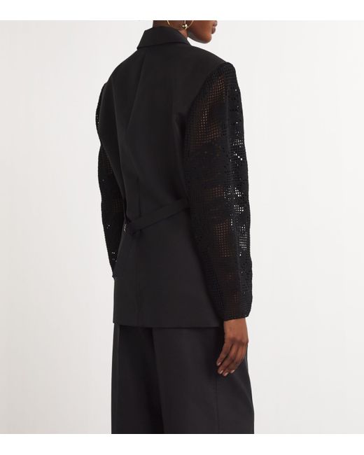 Magda Butrym Black Silk Crochet-Sleeve Blazer