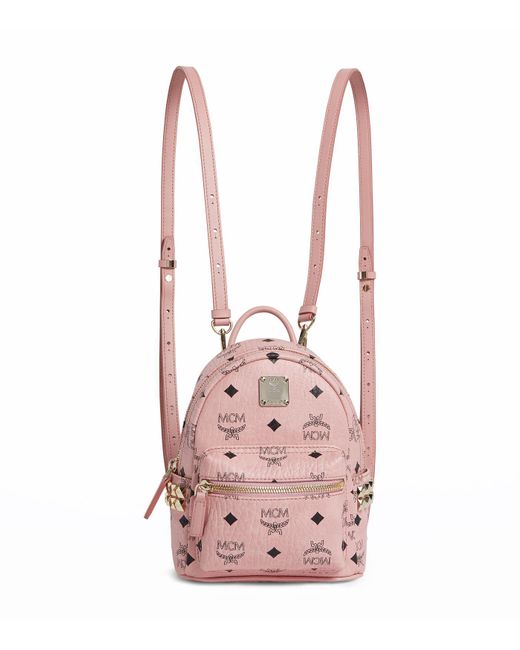 MCM Stark Xmini Backpack In Pale Pink Coated Canvas