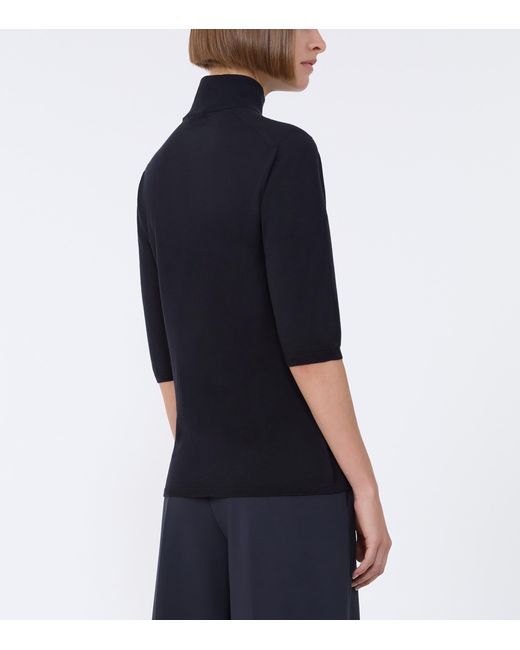 Max Mara Black Virgin Wool High-Neck Top