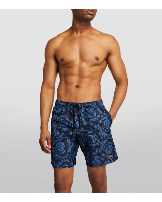Versace Blue Barocco Print Swim Shorts for men