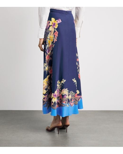 Etro Blue Silk Floral Paisley Print Maxi Skirt