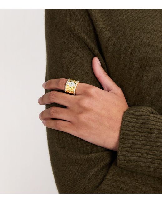 L'Atelier Nawbar Metallic Large, Diamond, Emerald And Pearl Bond Street Ring