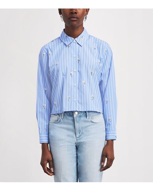 L'Agence Blue Sequinned Stripe Cosette Shirt