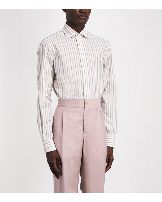 Isaia White Egyptian Cotton Stripe Shirt for men
