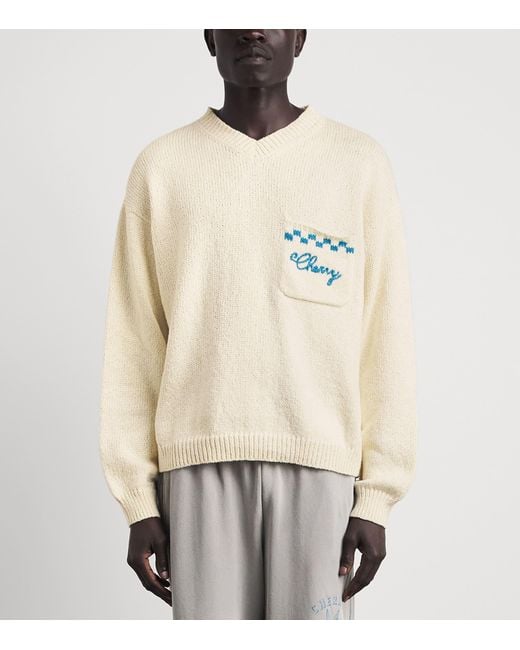 CHERRY LA White Cotton Motors Sweater for men