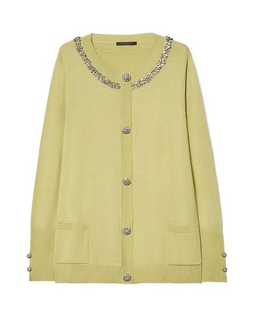 Marina Rinaldi Yellow Embellished Round-Neck Cardigan