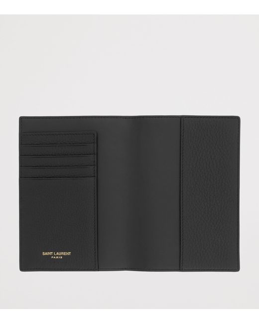 Saint Laurent Black Leather Monogram Passport Holder for men