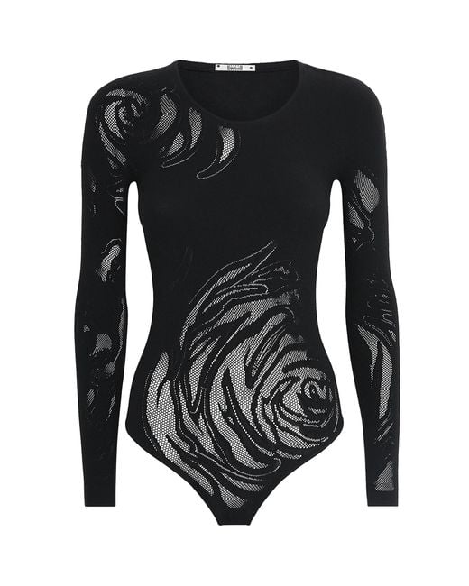 Wolford Black Net Rose Bodysuit