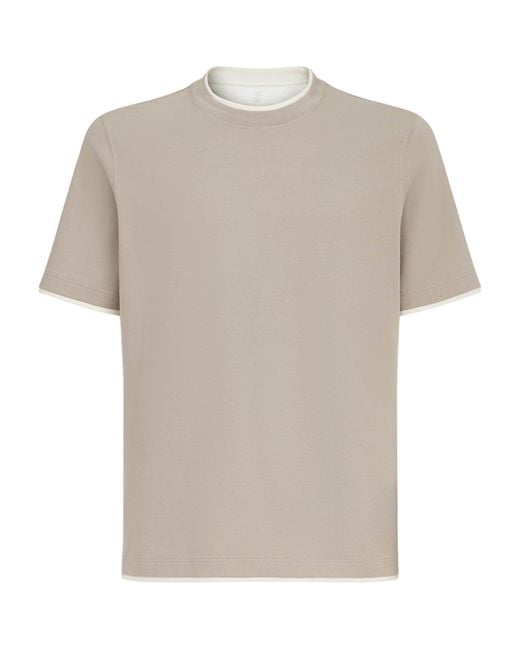 Brunello Cucinelli White Cotton Faux-Layered T-Shirt for men