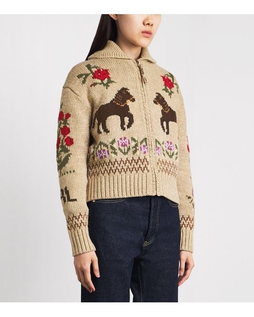 Polo Ralph Lauren White Cotton-Wool Horse Intarsia Zip-Up Cardigan