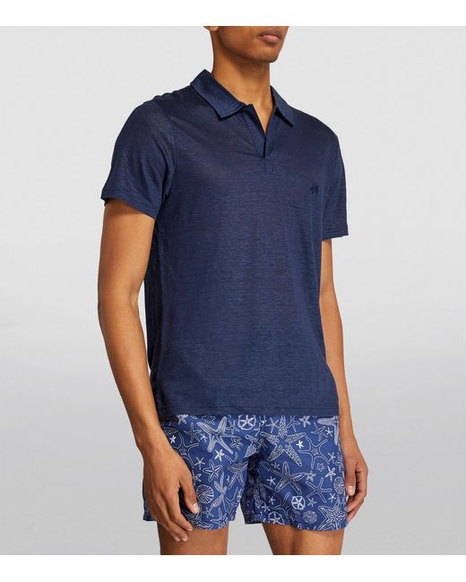 Vilebrequin Blue Linen Pyramid Polo Shirt for men