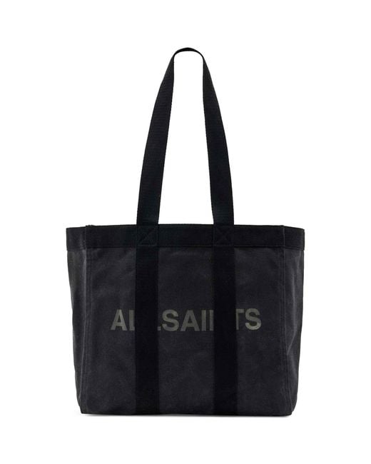 AllSaints Black Organic Cotton Canvas Layo Tote Bag for men