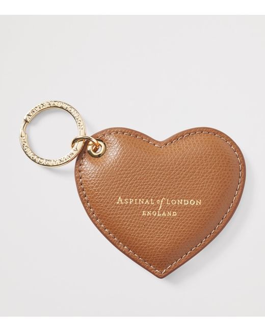 Aspinal Brown Leather Heart Keyring