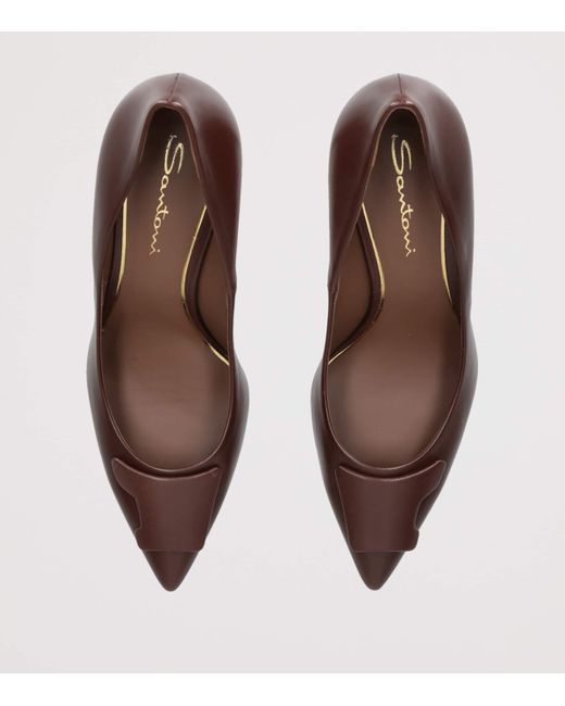Santoni Brown Leather Sibille Pumps 85