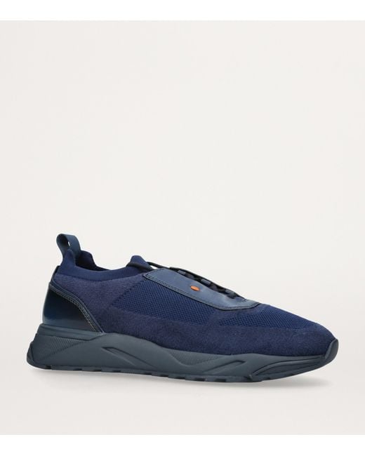 Santoni Blue Technical-Knit Runner Sneakers