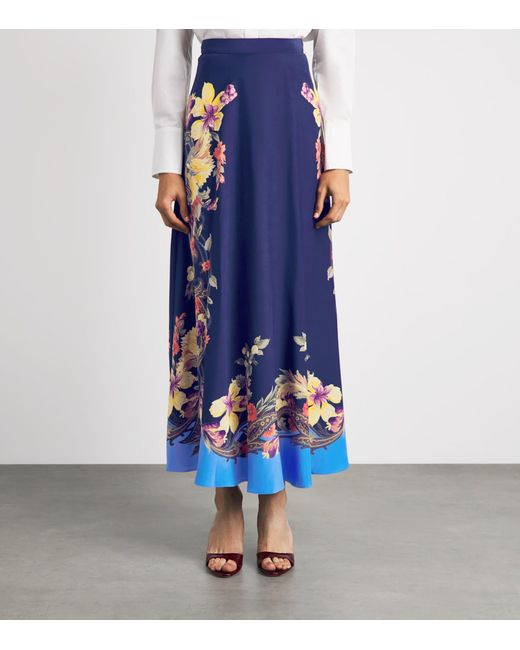 Etro Blue Silk Floral Paisley Print Maxi Skirt