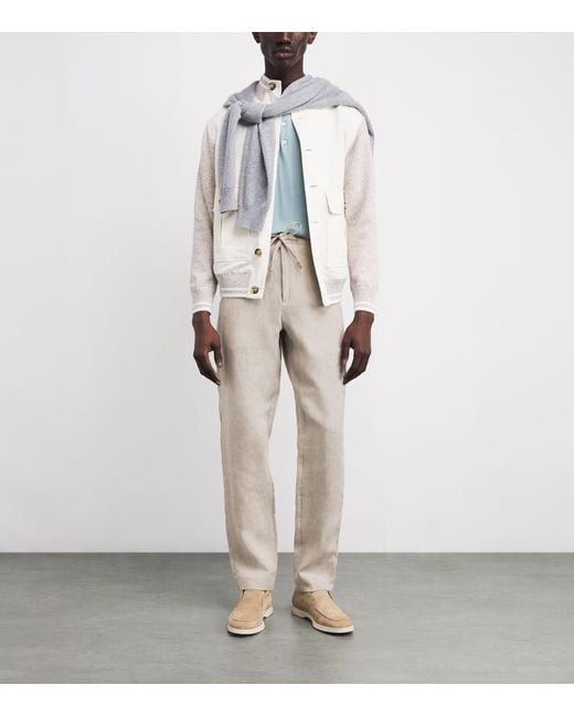 Canali Natural Linen Drawstring Trousers for men