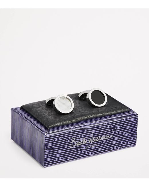 Babette Wasserman White Rhodium-Plated Reversible Disc Cufflinks for men