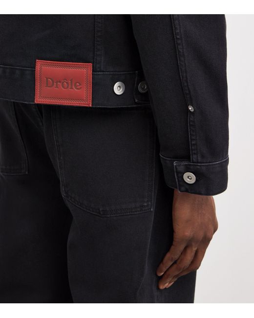 Drole de Monsieur Black Corduroy-Collar Denim Jacket for men
