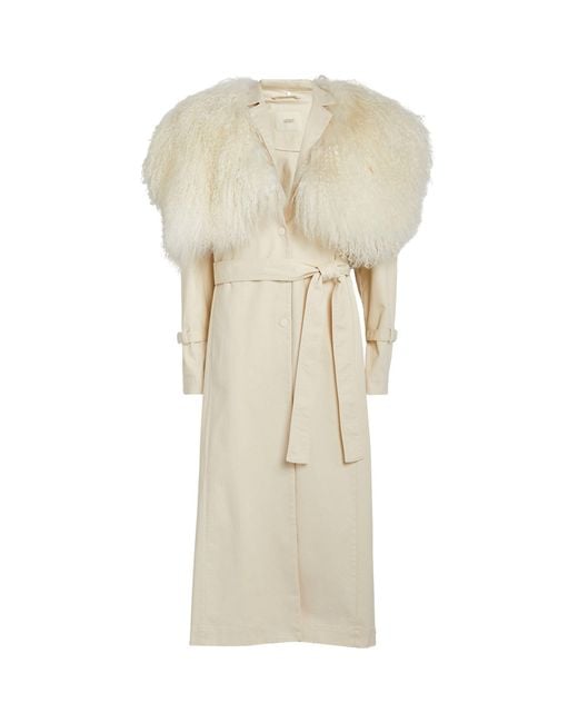 LAPOINTE Natural Shearling-trim Trench Coat