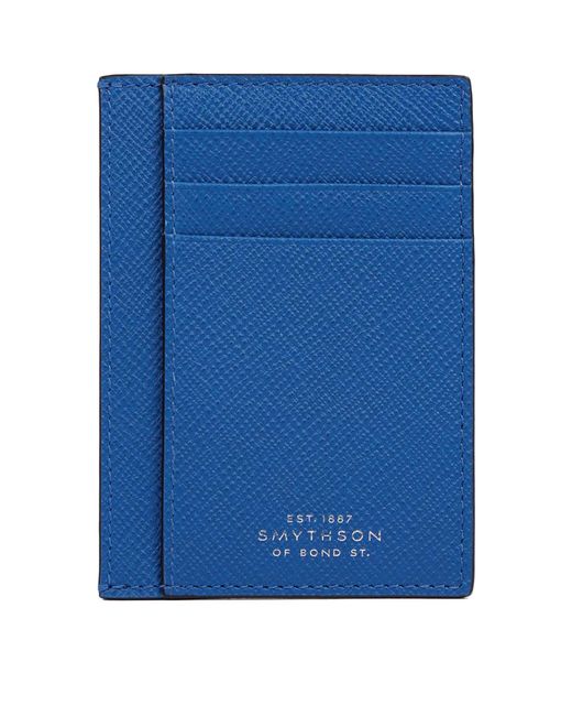 Smythson Blue Panama Leather Compact Card Holder for men