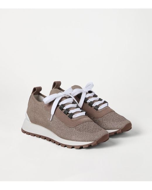 Brunello Cucinelli Brown Cotton-Blend Knit Runner Sneakers