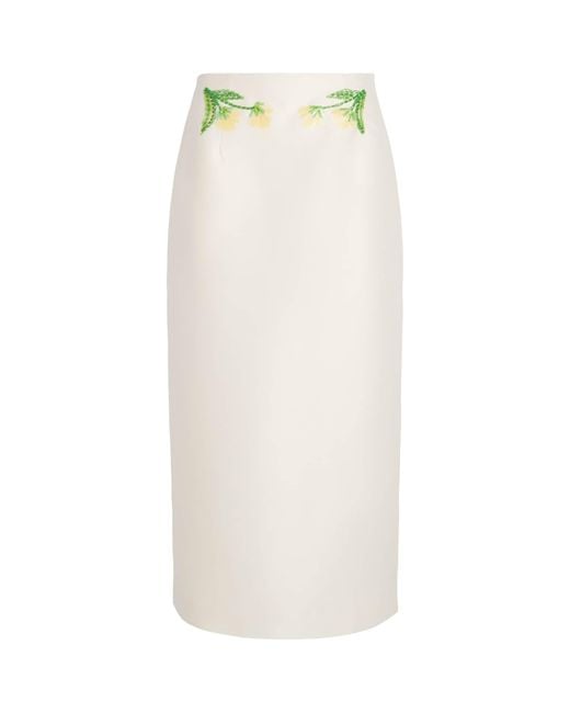 LEO LIN White Wool-Silk Quinn Midi Skirt